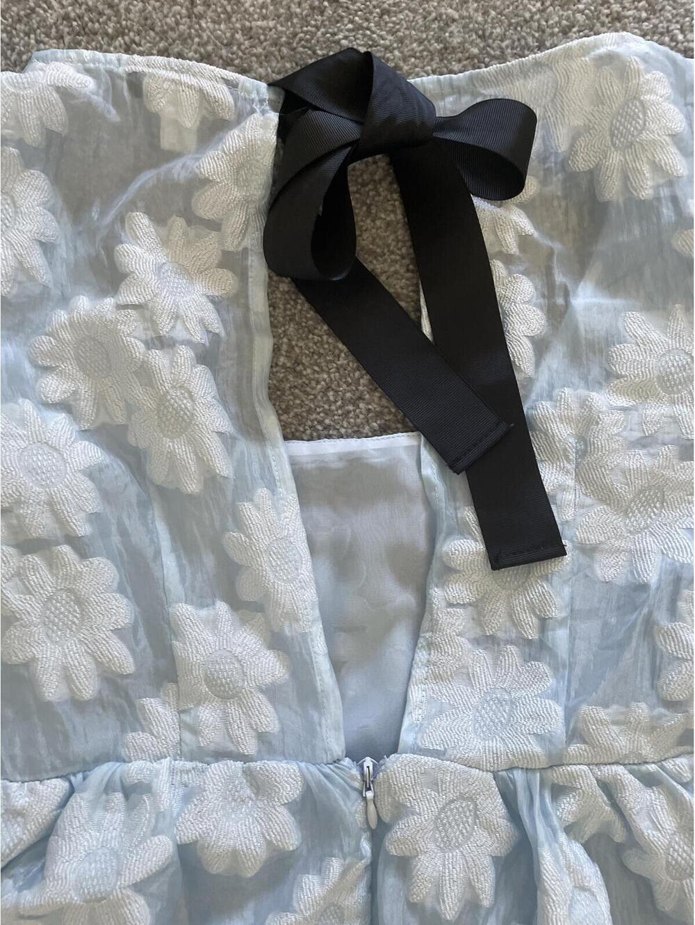 Topshop Puff Sleeve Floral Dress Women's 8 Sz Blue Romantic - Picture 6 of 9